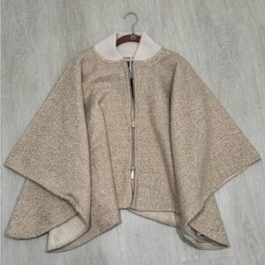 Beige Zip-Up Cape with Ribbed Collar
